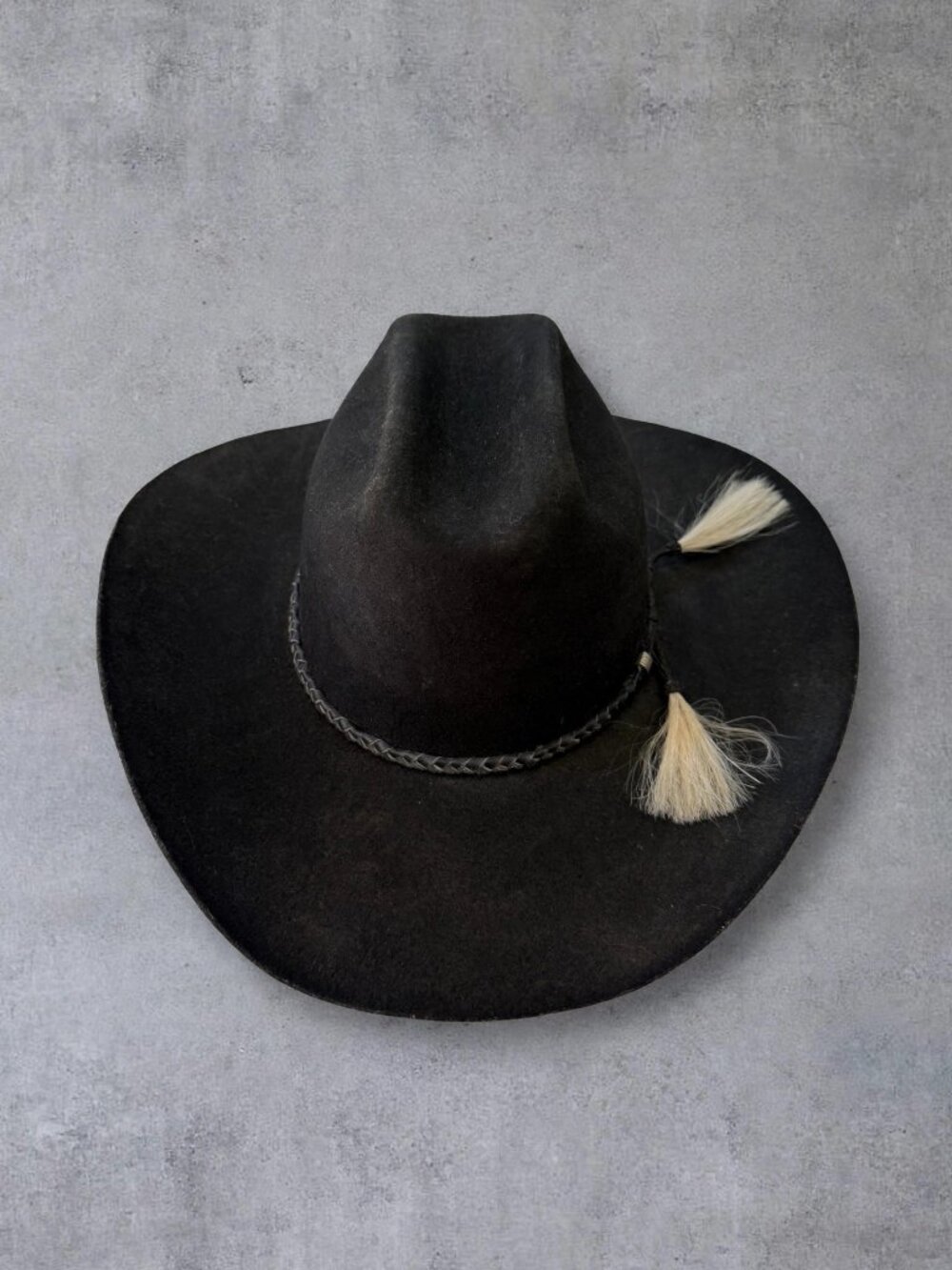 MHT Westerns Black Horse 3X Felt Cowboy Hat 7 3/4 Horsehair Tassel Band